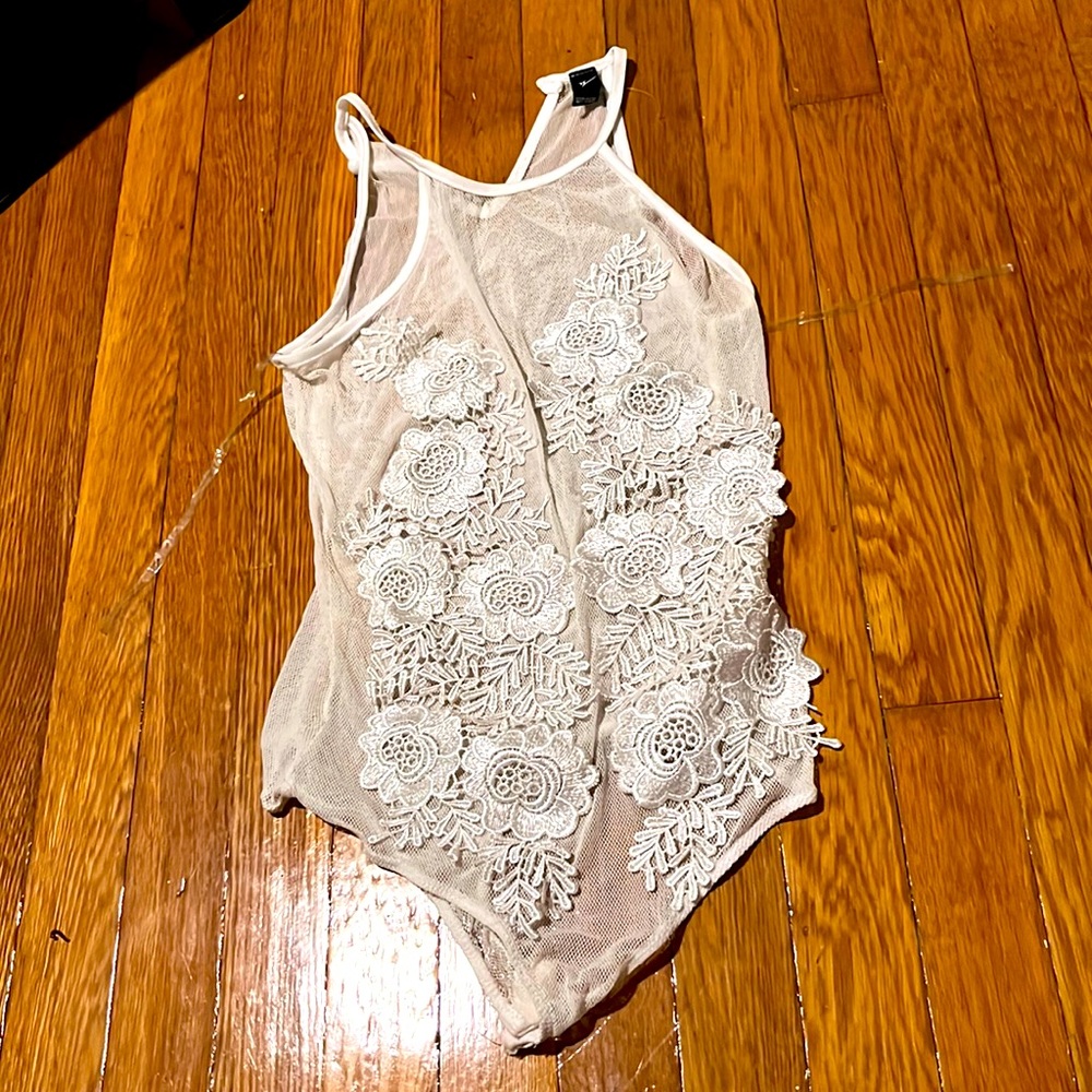 Mesh and embroidered floral bodysuit